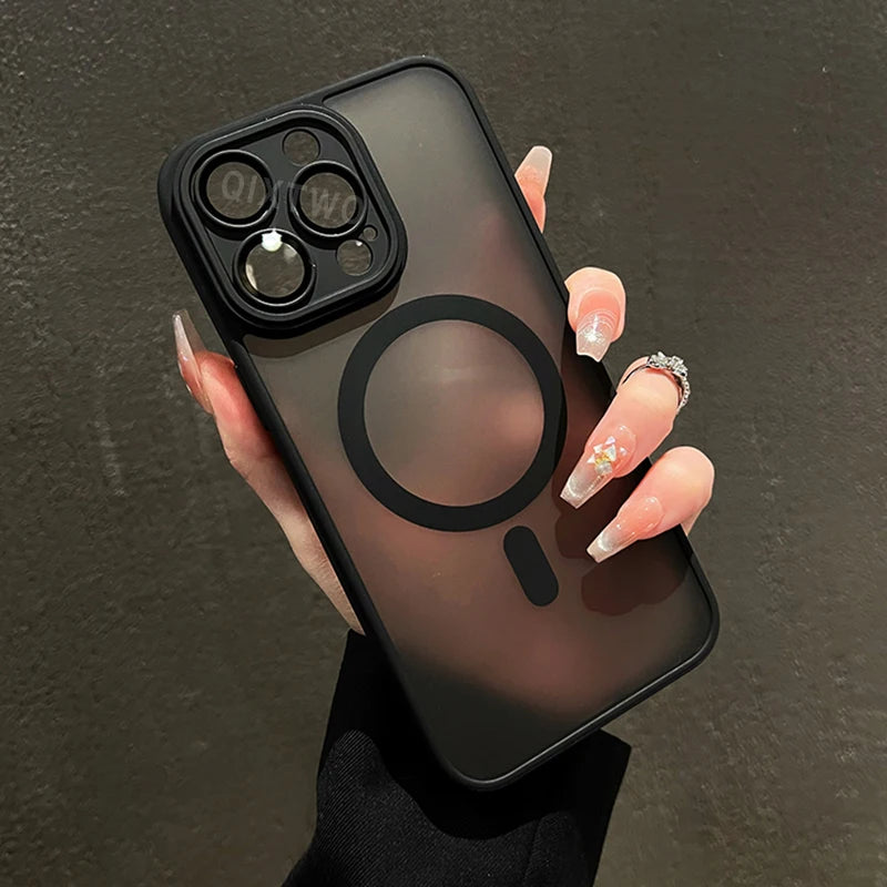 Luxury Matte Cell Phone case For iPhone 11 12 13 14 15 16 Pro Max Plus W/ Magsafe Magnetic Wireless Charging, Case Shockproof Hard Cover