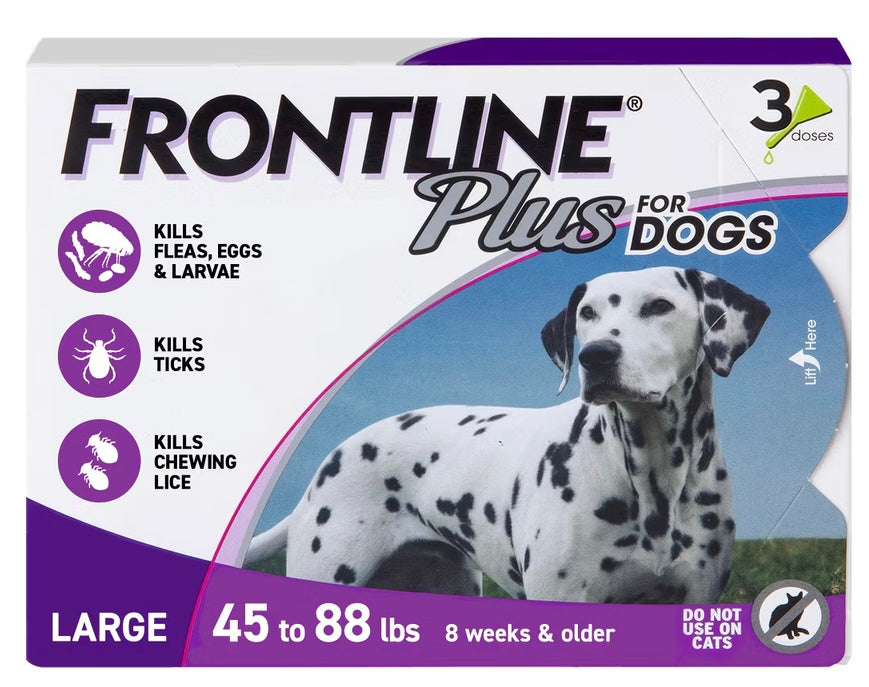 New Frontline Plus Flea and Tick Treatment for Dogs - 3 doses