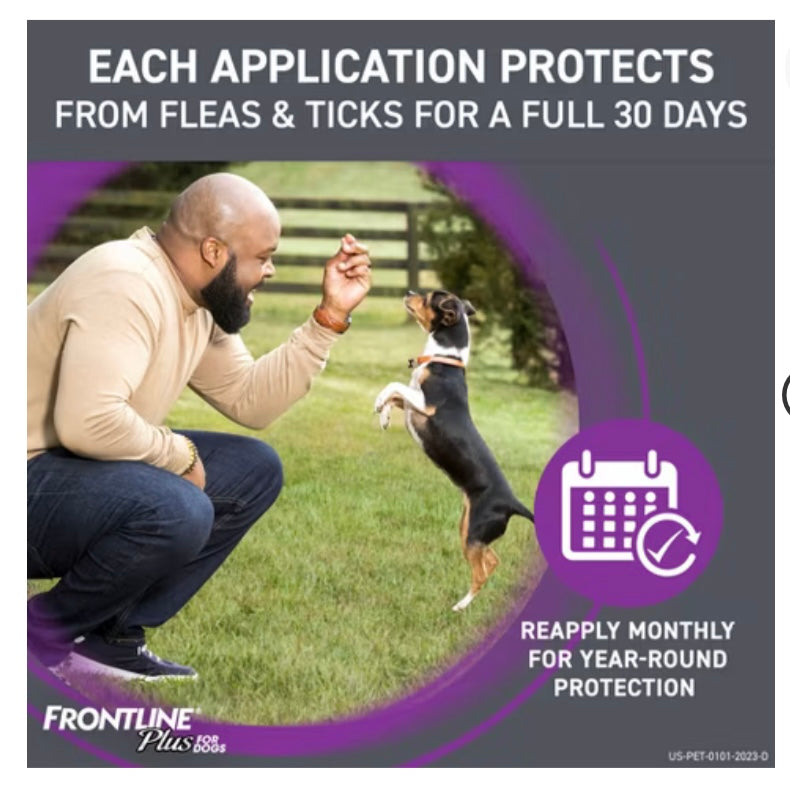 New Frontline Plus Flea and Tick Treatment for Dogs - 3 doses