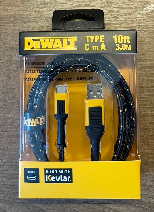 DEWALT 10 FT USB-C phone charger cord- TYPE С то А (10ft 3.0м)