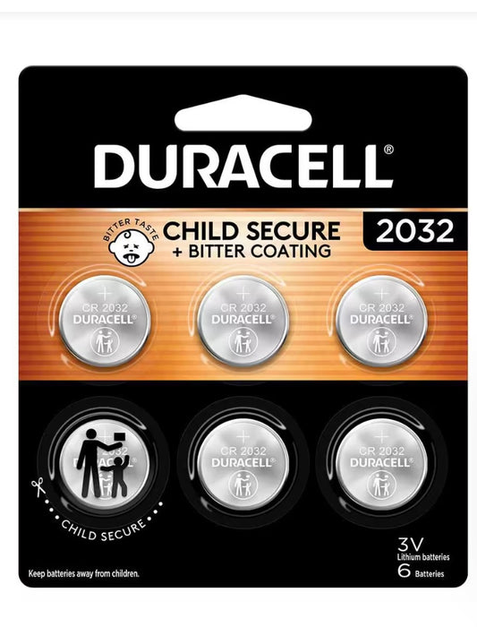 Duracell 2032 3V batteries (6 pack) child secure +bitter coating