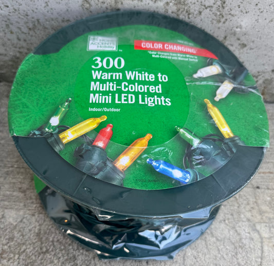 New ACCENT Holiday COLOR CHANGING *Color Changes from Warm White to Multi-Colored with Manual Switeh 300 Warm White to Multi-Colored Mini LED Lights